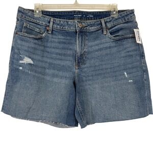 Old Navy OG Loose Denim Shorts Womens 18 Blue Mid Rise Distressed Raw Hem NEW